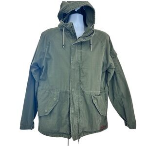 Volcom Men's Lightweight Cotton Canvas Military Green Hooded Field Jacket Size L